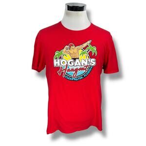 Hulk Hogan Bar Hogan’s Hangout T-Shirt Mens Medium Red Graphic Crew Short Sleeve